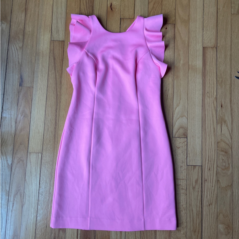 Lilly Pulitzer Maritza Dress Pink Ruffle Sleeve Sheath Size 4 - Picture 2 of 9